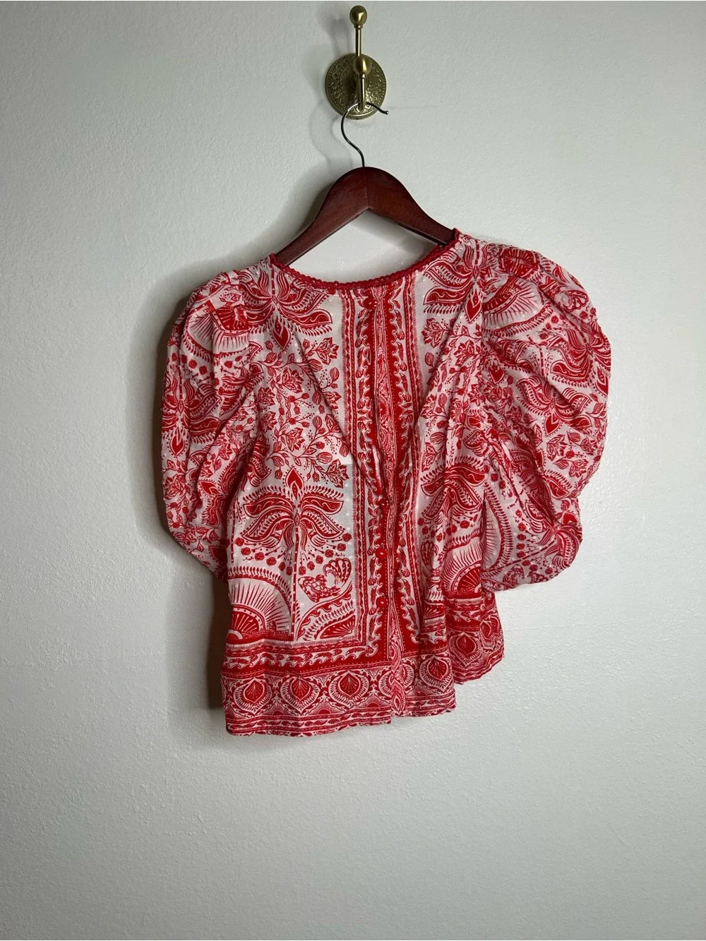 NWT FARM Rio Red Puff Sleeve Short Sleeve Top XXS FLAWED